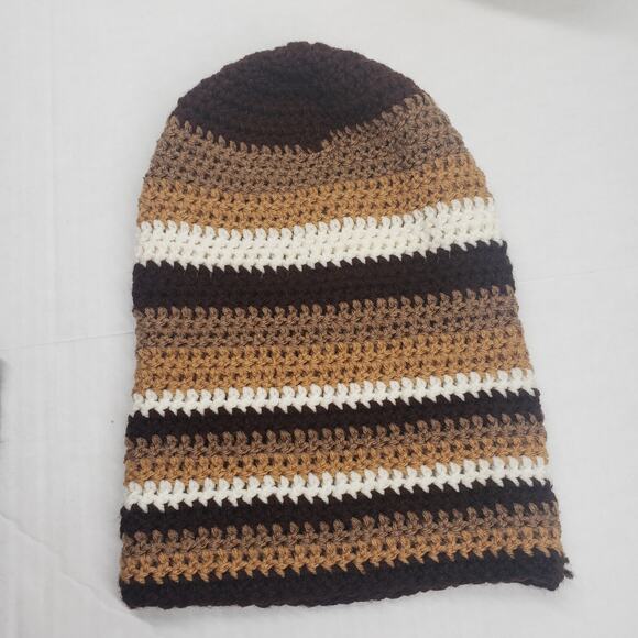 Crochet Slouchy Beanie Hat Brown Striped Handmade Dreadlock Loc Tam Rasta Street - Picture 12 of 16
